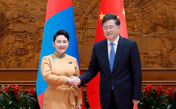 秦刚同蒙古国外长巴特策策格举行会谈